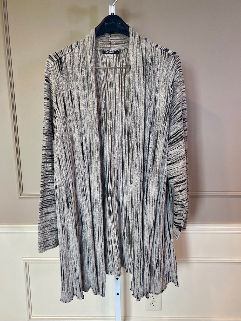 Nic + Zoe Duster Cardigan 3X Lightweight Gray Black Marled Open Front Long